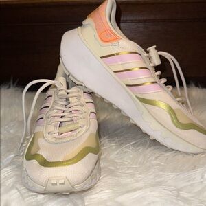Adidas Women's Cream and Pink Sneakers